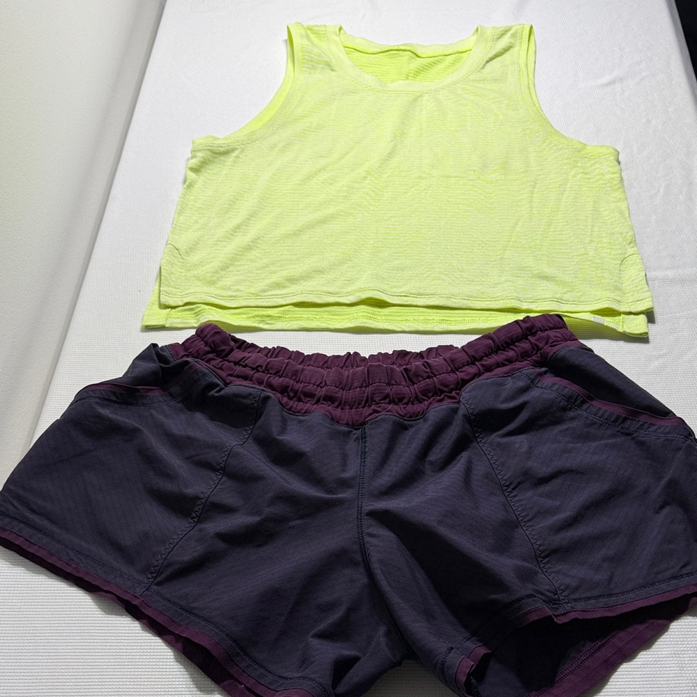Lululemon Athletica Lime Tank and Plum Shorts Set Size 8